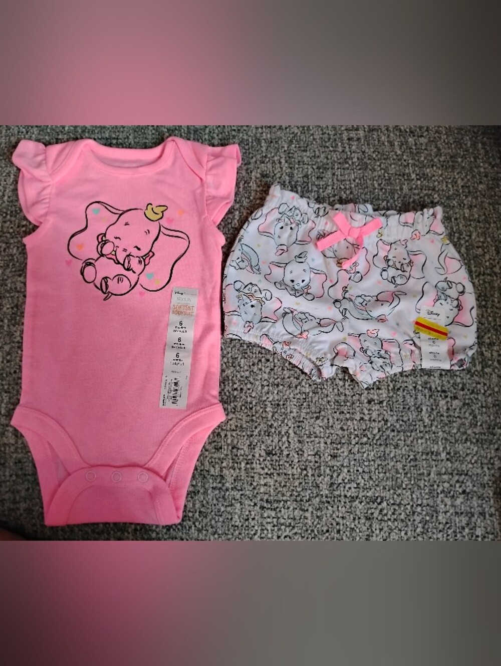 Disney Pink Dumbo Baby Bodysuit & Printed Diaper Cover/ Short Set